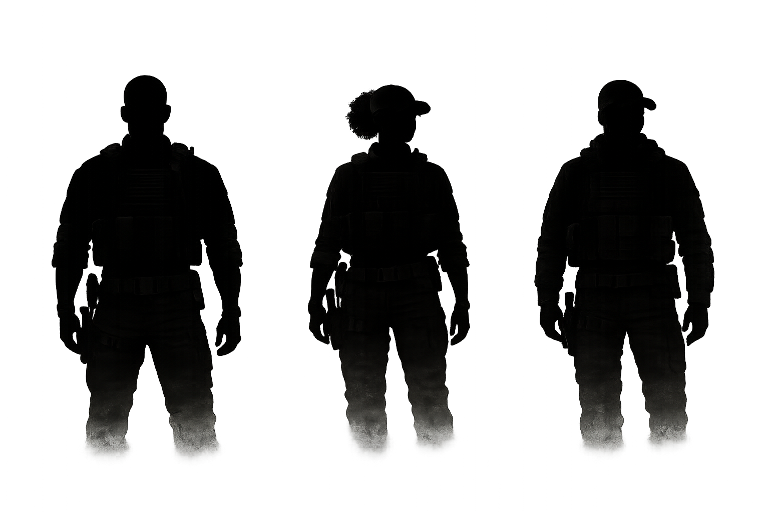 Silhouettes of ExECUTe team members Turner, Bancroft, and Dees